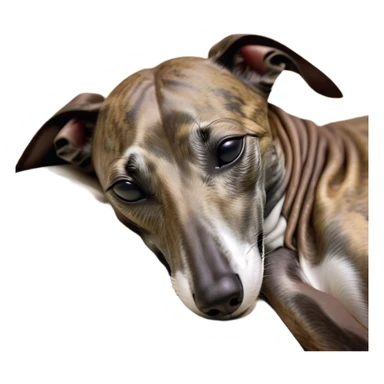 Meme-Worthy Cute Sleeping Brindle Greyhound Portrait Emoji, Head resting peacefully with a contented smile, showcasing a slender build and a luxuriously smooth brindle Fur, eyes shut in a serene nap, Simplified yet hilariously adorable features, highly detailed, glowing with a soft, drowsy light, high shine, relaxed and utterly lovable, stylized with an air of playful laziness, bright and heartwarming, soft glowing outline, capturing the essence of a comically sleepy racer, so meme-worthy it feels like it could instantly become the next viral sensation of adorable slumber! sticker