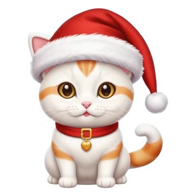 Cute whute cat wearing SantaClous's hat sticker