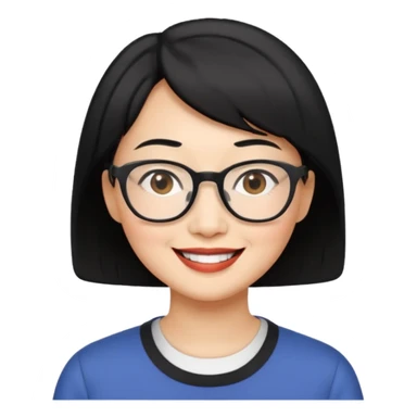 Asian middle-aged woman with short hair in glasses sticker