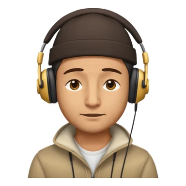 Half body man wearing topi and headphones, eyes closed, realistic emoji style. sticker