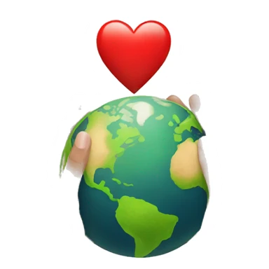 hands holding earth with red heart sticker