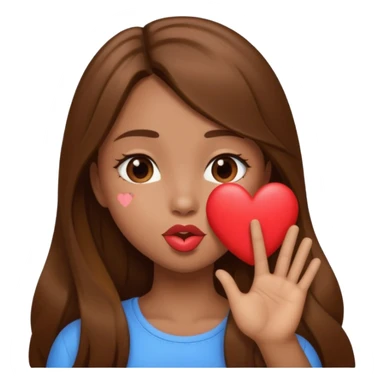 A girl with long brown hair sending a kiss/heart, no hand sticker