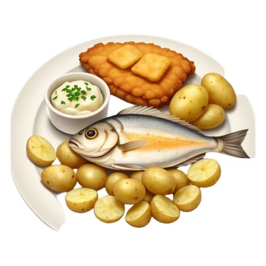 Fried fish with boiled potatoes sticker