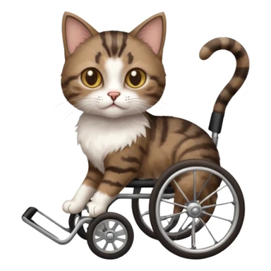 full body small short hair dark brown and white cat with hazel eyes walking in a wheelchair for cats sticker
