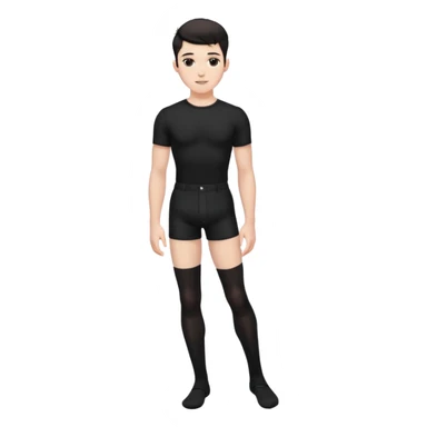 Male in his 20s, clean shaven, feminine look, wearing black thigh highs, black crops, black feminine shorts, is a femboy.   sticker