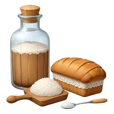 a one victorian bottle of salt and a loaf of bread - crochet needles and a ball of wool sticker