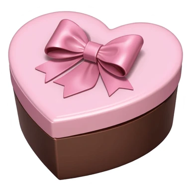 pale pink heart box, pale pink bow, filled with chocolates inside sticker