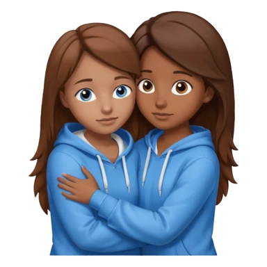 two Girls, Brown and Blonde hair, with Blue Eyes hugging one has Brown hair cute Hug another Version  Both Blue eyes and white hoddies Brown haired sticker
