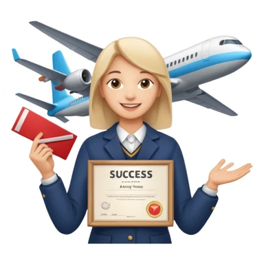 emoji student happy holding certificate IELTS 7.0, success, airplane, white background sticker