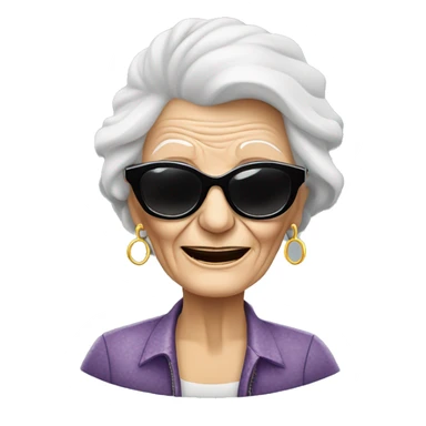 stylish rocker elderly woman using sunglasses making rock’n’roll symbol with the hands sticker