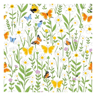 a meadow with butterflies and flowers, cartoonish sticker style sticker