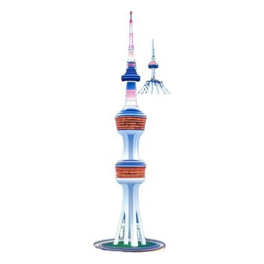 Cinematic Realistic N Seoul Tower Landmark Emoji, featuring the iconic tower perched atop Namsan Mountain, glowing against the night sky with panoramic city lights stretching beyond. sticker