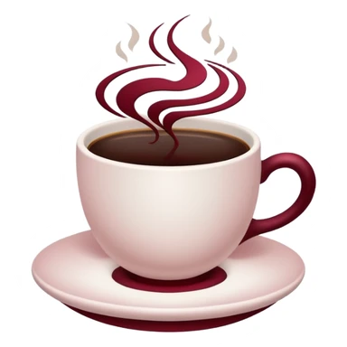 Simple coffee cup icon with subtle steam shaped like a rose swirl, deep wine red line art, minimalist flat vector, transparent background, centered, discord emoji size sticker