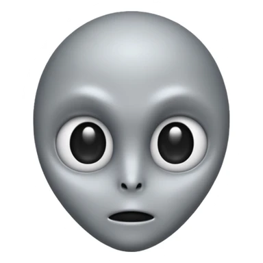Grey alien head, big black eyes, cartoon emoji, no background sticker