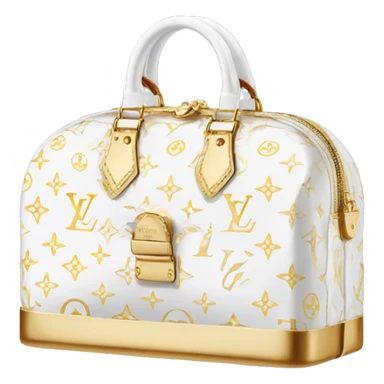 White Designer Louis Vuitton bag with gold monogram and gold trim sticker