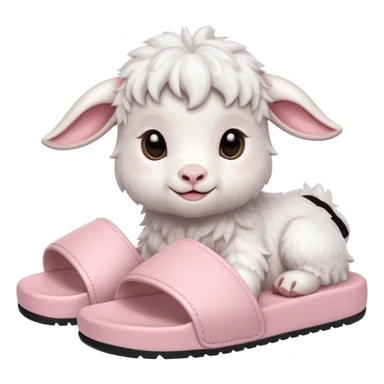 an all white lofi baby goat emoji wearing monochromatic pastel pink chunky slides sticker