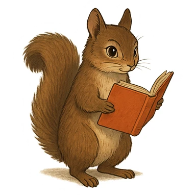 A cute brown squirrel with an orange book, studying at Siberian Federal University, holding the book, full body, detailed fur, intelligent and beautiful sticker