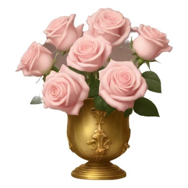 Pale Pink roses in gold roccoco vase sticker