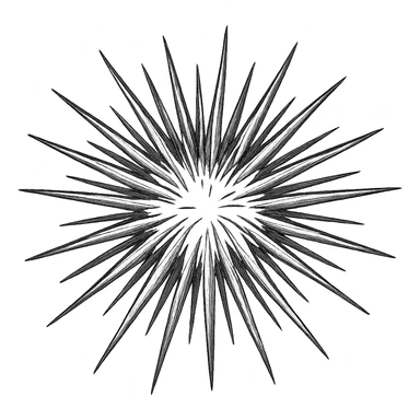 Make the sea urchin shape more realistic, keeping the dangerous spikes, with a transparent background, in a hand drawn icon style with no fill, focusing on detailed and realistic spikes and shape. sticker
