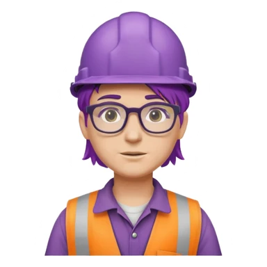 purple haired construction worker with spectacles sticker