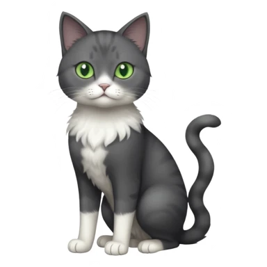 full body view of beautiful female solid dark grey cat with green eyes, white toes and white patch on chest sticker