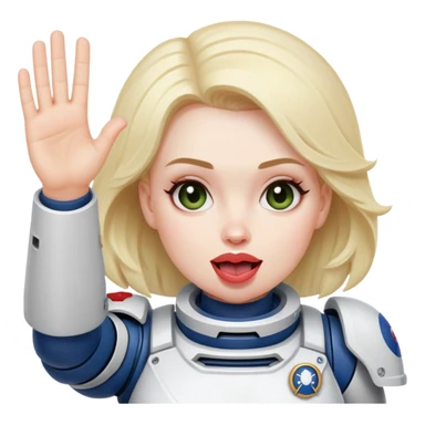 woman space marine wit tongue out and curious face and waving with hand sticker