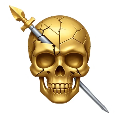 broken gold skull by a spear sticker
