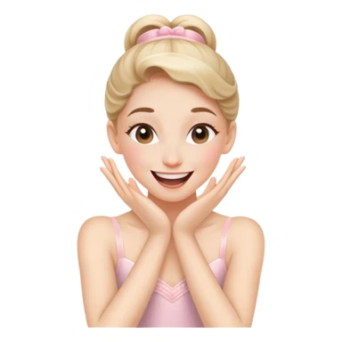 The ballerina laughs sweetly, covering her mouth with her hand sticker
