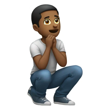 a man kneels down on one knee, examining something sticker