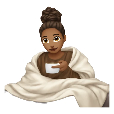 Me, brownskin, hair in a ponytail, white bow, drinking coffee while snuggled up in a blanket sticker