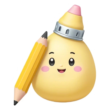 Cute Kawaii Fat Pencil, round and chunky, soft pastel yellow with a cute eraser cap, tiny winking face, glowing highlights, cheerful and ready for doodles! sticker