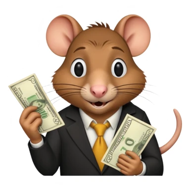 roddy the rat from the movie Flushed Away, holding cash sticker