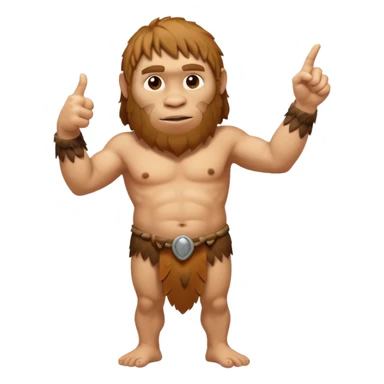 A full-bodied Neanderthal, dressed in a loincloth, points his thumb to the right
 sticker