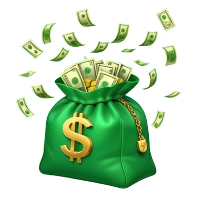 

3D emoji style, big bag of money, flying dollar bills, rich casino vibe, smooth lighting, high detail, clean edges, transparent background



 sticker