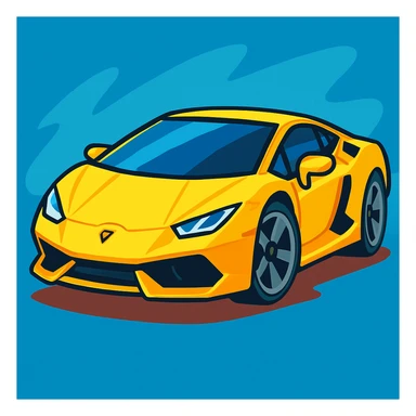 yellow Lamborghini, cartoon style, bold colors, playful sticker