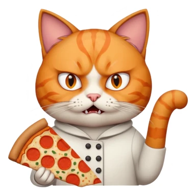 angry cat, portrait, bust up, holding pizza sticker