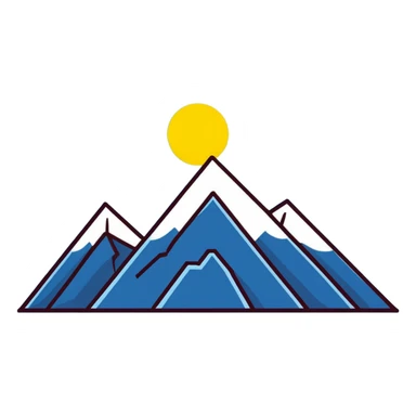 An eight-pointed star with wide wings, colored yellow, featuring a simple mountain silhouette in the center sticker