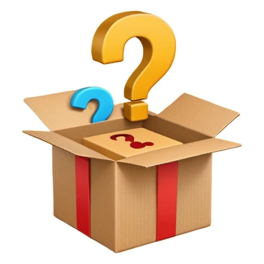 opened gift box with a question mark inside, apple style emoji sticker