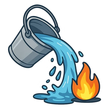 bucket pouring water on a small flame sticker