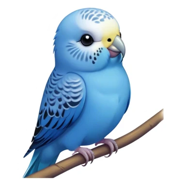 Cinematic Noble Blue Budgie Portrait Emoji, Poised and regal, with a petite, delicate build and a smooth, well-groomed fur of vibrant blue feathers, deep-set soulful dark eyes, Simplified yet sharp and sophisticated features, highly detailed, glowing with a soft, dignified glow, high shine, intelligent and charming, stylized with an air of elegance, focused and attentive, soft glowing outline, capturing the essence of a watchful and confident avian companion, so majestic it feels as though it could flutter out of the screen with effortless authority! sticker