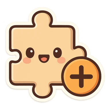 friendly cartoon chibi sticker style puzzle with plus sign, theme of modifications, transparent background sticker