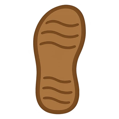 Create an emoji style sandal sole with minimal detail, matching the reference image, viewed from the bottom. The style should reflect the look of apple style emojis with simple and clean design. sticker