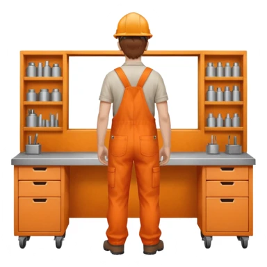 Engineer in orange overalls facing away sticker