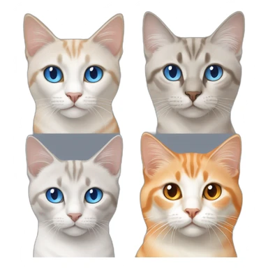 three cats, one grey lynx point siamese cat with blue eyes, one orange and white tabby cat, and one all orange cat with orange eyes sticker