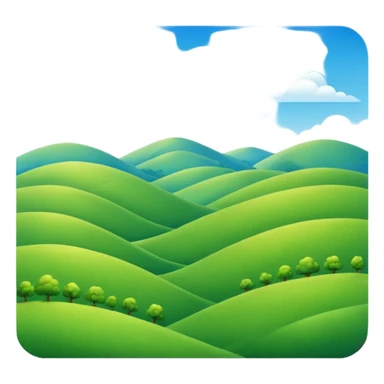 rolling green hills under a blue sky, emoji style sticker
