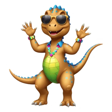 Un dinosaurio bailando con outfit disco y gafas oscurass. sticker