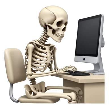 Skeleton sitting at computer desk sticker