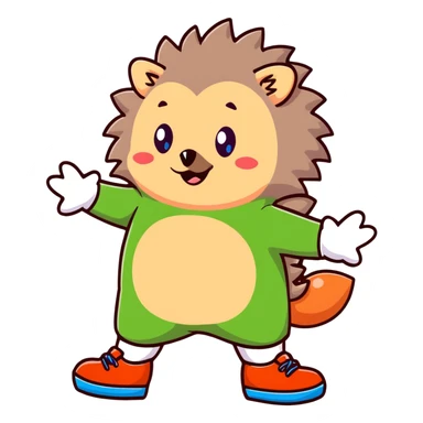 blue humanoid hedgehog with white gloves and socks, red shoes, 3 quills, peach belly, green eyes sticker