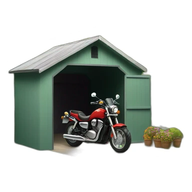 shed with a motobike in it sticker