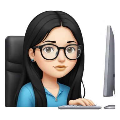 Girl with long black hair, glasses, nostril piercing, and a computer sticker